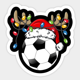 Soccer Ball With Santa Hat Reindeer Antlers Christmas Lights Sticker